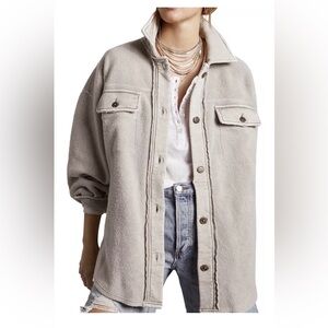Free People Ruby Teddy Jacket Neutral Fleece Beige Sz Large Shacket Used